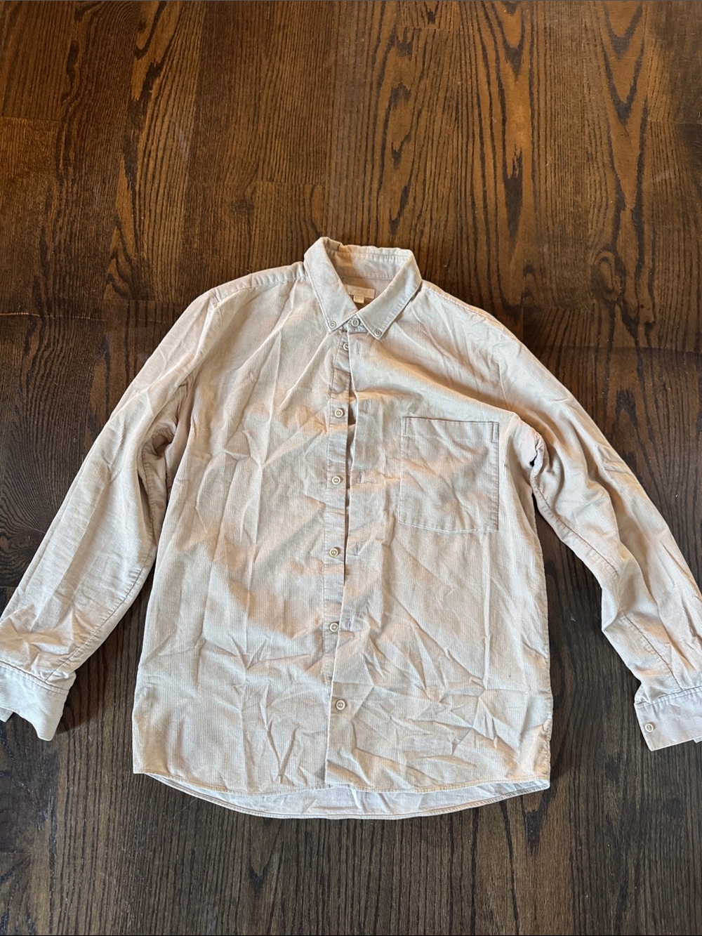 COS Men's Long-Sleeve Corduroy Button-Up Shirt in Light Beige